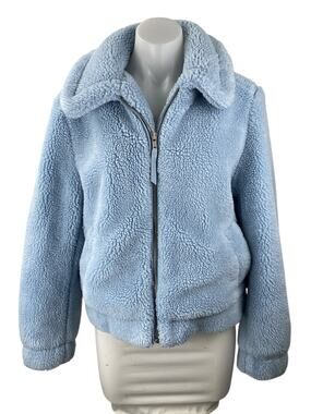 Gap Blue Sherpa Fleece Wide Collar Full Zip Long Sleeve Bomber Coat Jacket Sz S